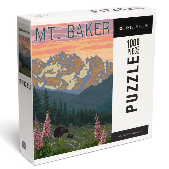 Mt. Baker, Washington, Bear and Spring Flowers, Jigsaw Puzzle Puzzle Lantern Press 