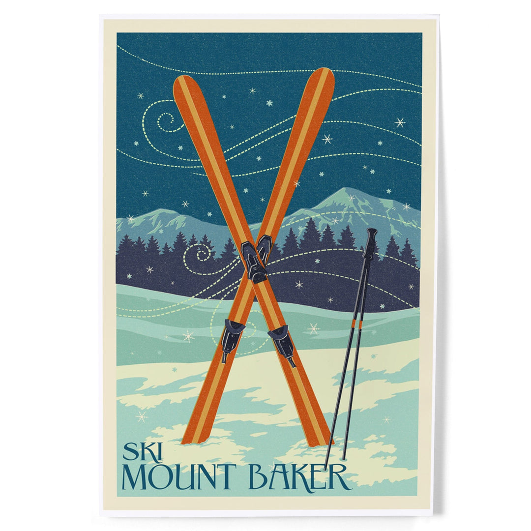 Mt. Baker, Washington, Crossed Skis, Letterpress, Art & Giclee Prints Art Lantern Press 