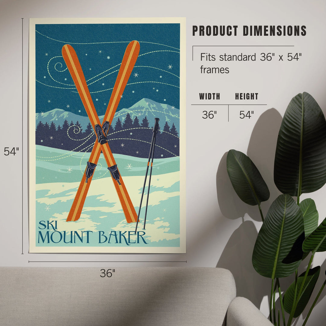 Mt. Baker, Washington, Crossed Skis, Letterpress, Art & Giclee Prints Art Lantern Press 