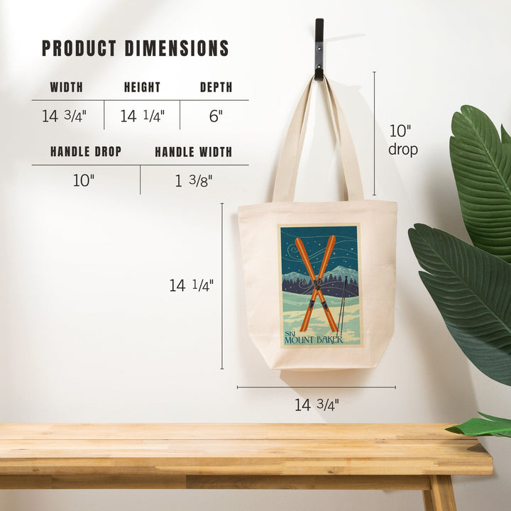 Mt. Baker, Washington, Crossed Skis, Letterpress, Tote Bag Totes Lantern Press 
