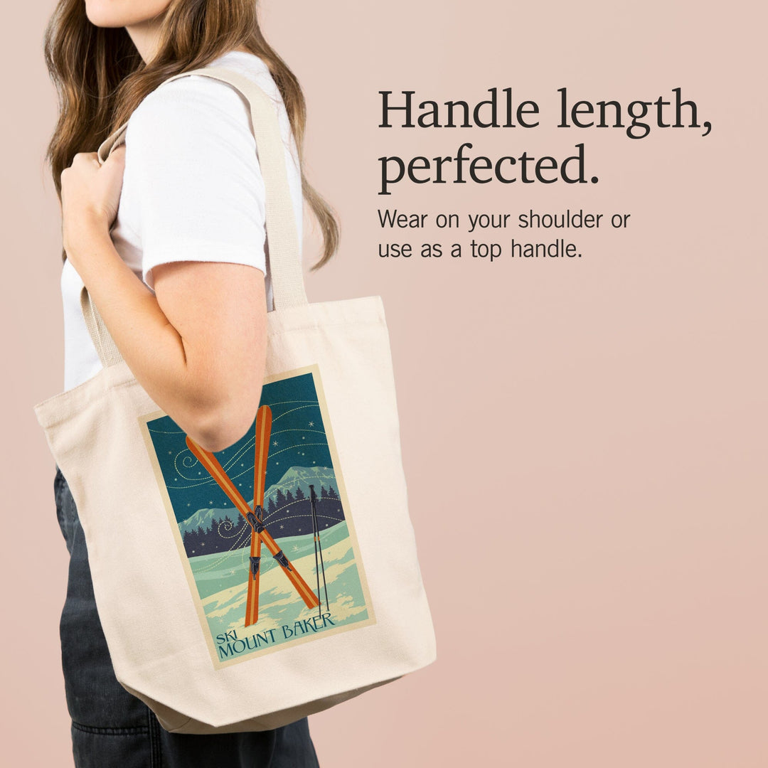 Mt. Baker, Washington, Crossed Skis, Letterpress, Tote Bag Totes Lantern Press 