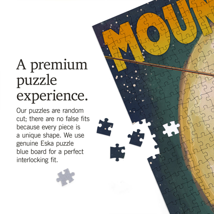 Mt. Baker, Washington, Ski Lift and Full Moon, Letterpress, Jigsaw Puzzle Puzzle Lantern Press 