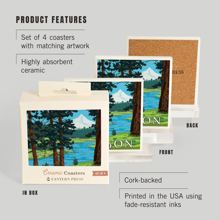 Mt. Hood and River, Oregon Scene, Coasters Coasters Lantern Press 