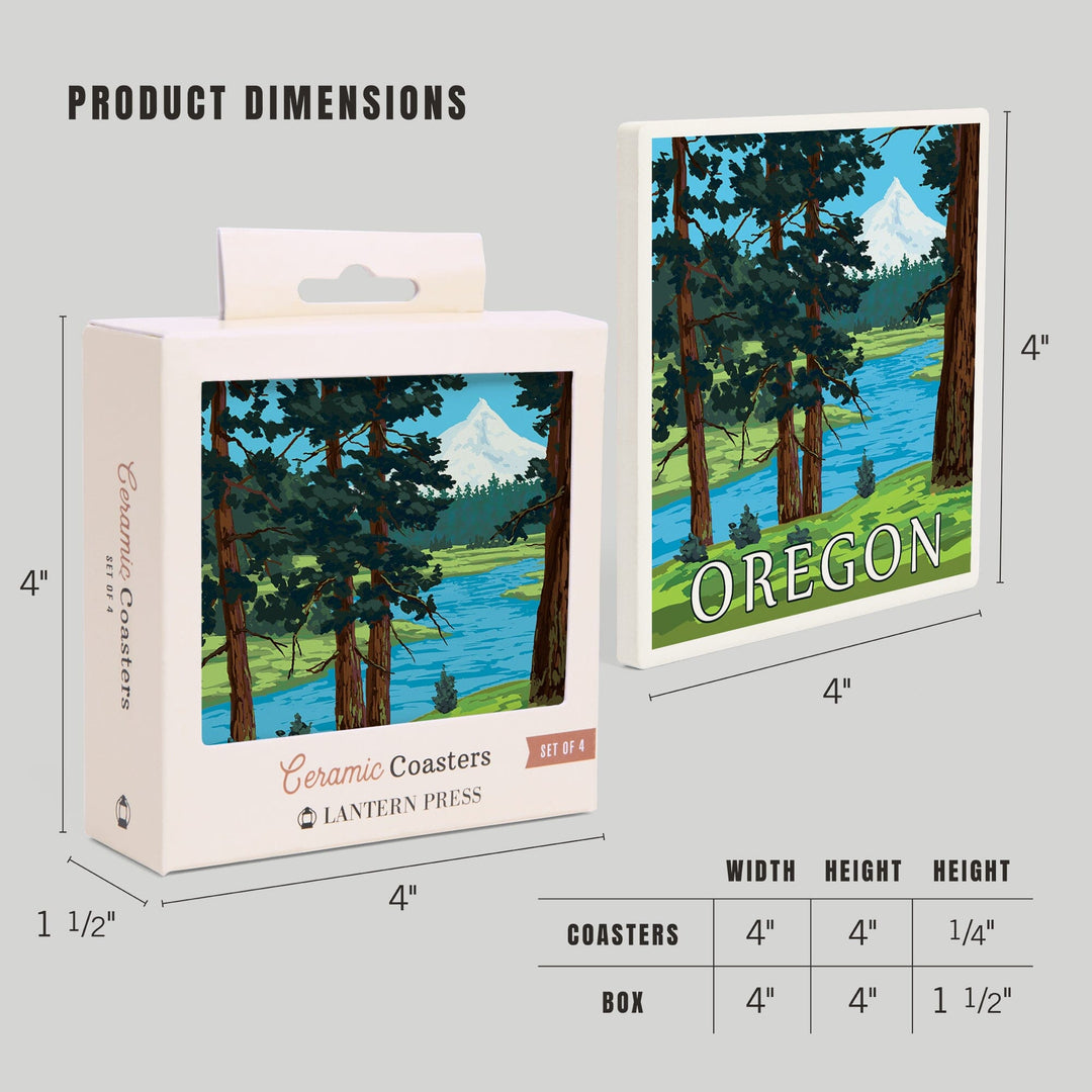 Mt. Hood and River, Oregon Scene, Coasters Coasters Lantern Press 