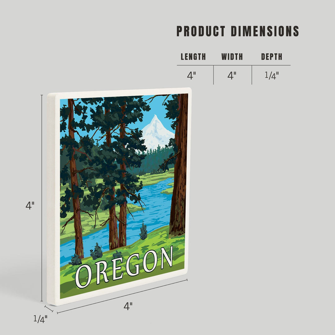 Mt. Hood and River, Oregon Scene, Coasters Coasters Lantern Press 