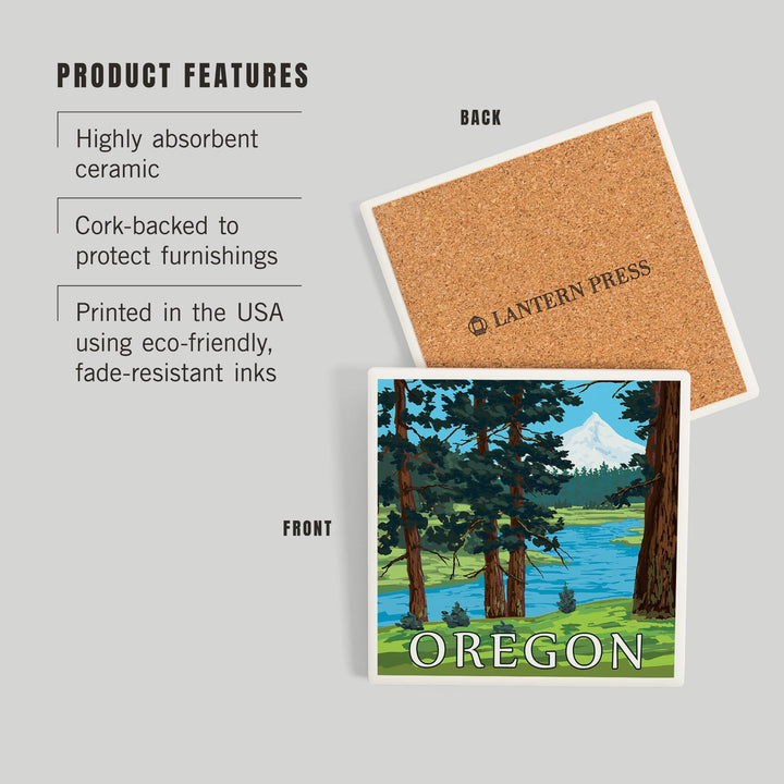 Mt. Hood and River, Oregon Scene, Coasters Coasters Lantern Press 