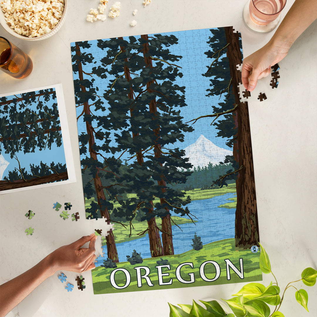 Mt. Hood and River, Oregon Scene, Jigsaw Puzzle Puzzle Lantern Press 