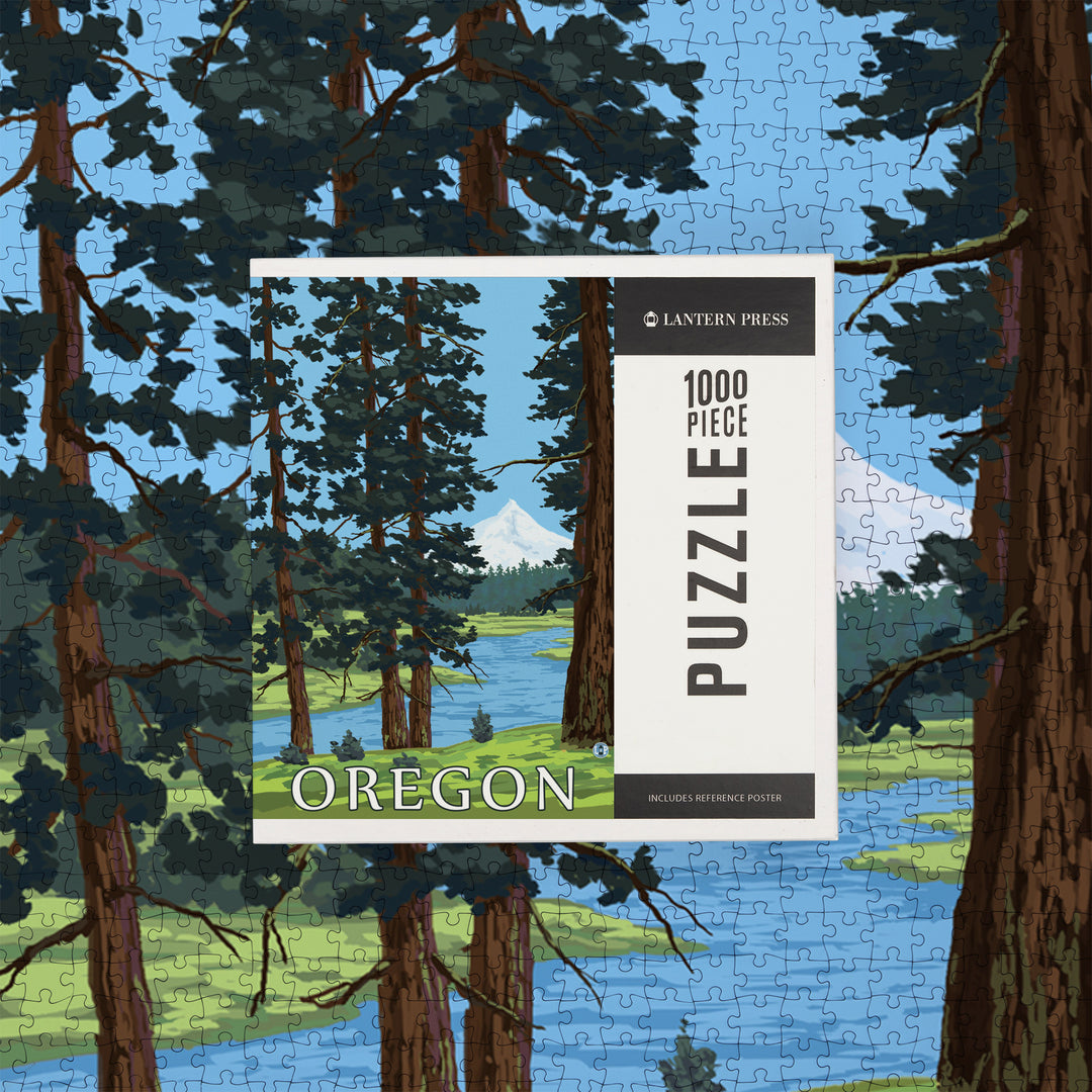 Mt. Hood and River, Oregon Scene, Jigsaw Puzzle Puzzle Lantern Press 