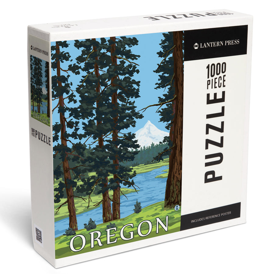 Mt. Hood and River, Oregon Scene, Jigsaw Puzzle Puzzle Lantern Press 