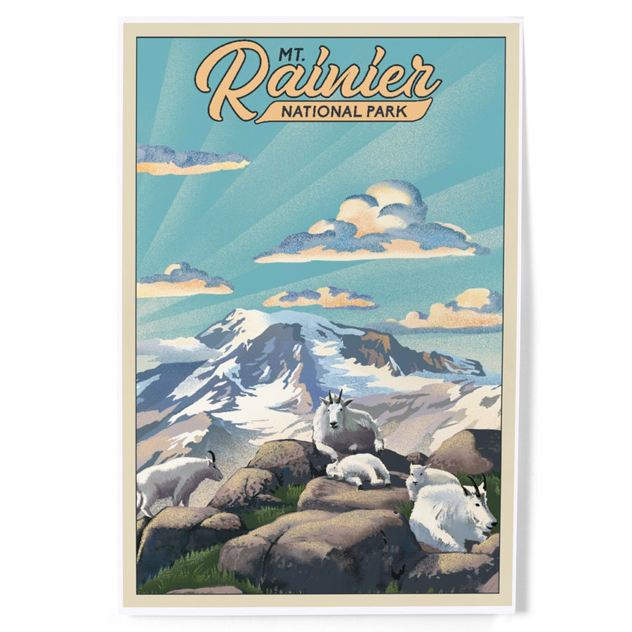 Mt Rainier National Park, Goats, Lithograph, Art & Giclee Prints Art Lantern Press 