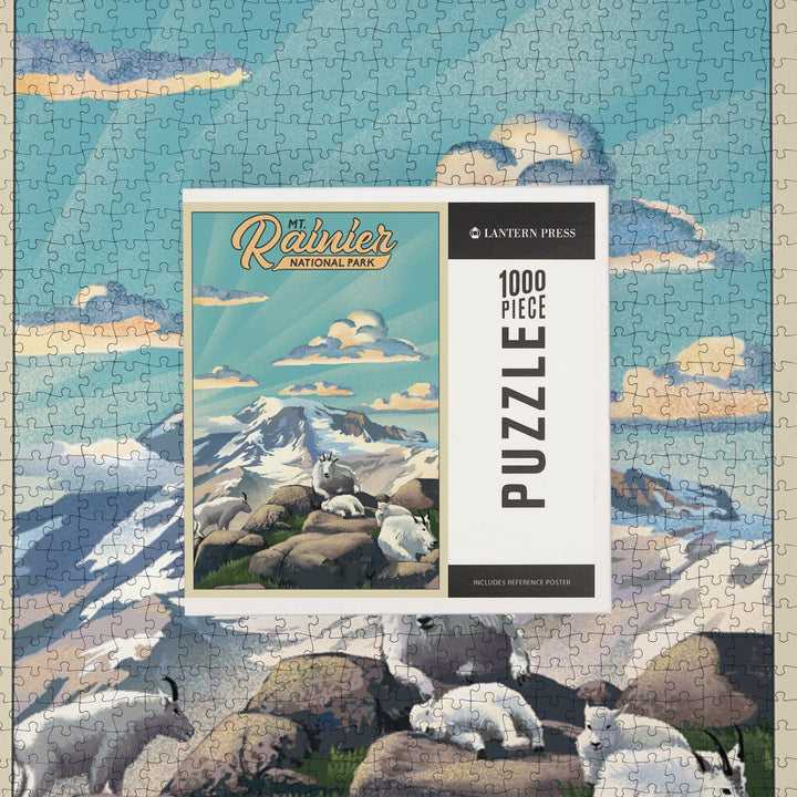 Mt Rainier National Park, Goats, Lithograph, Jigsaw Puzzle Puzzle Lantern Press 