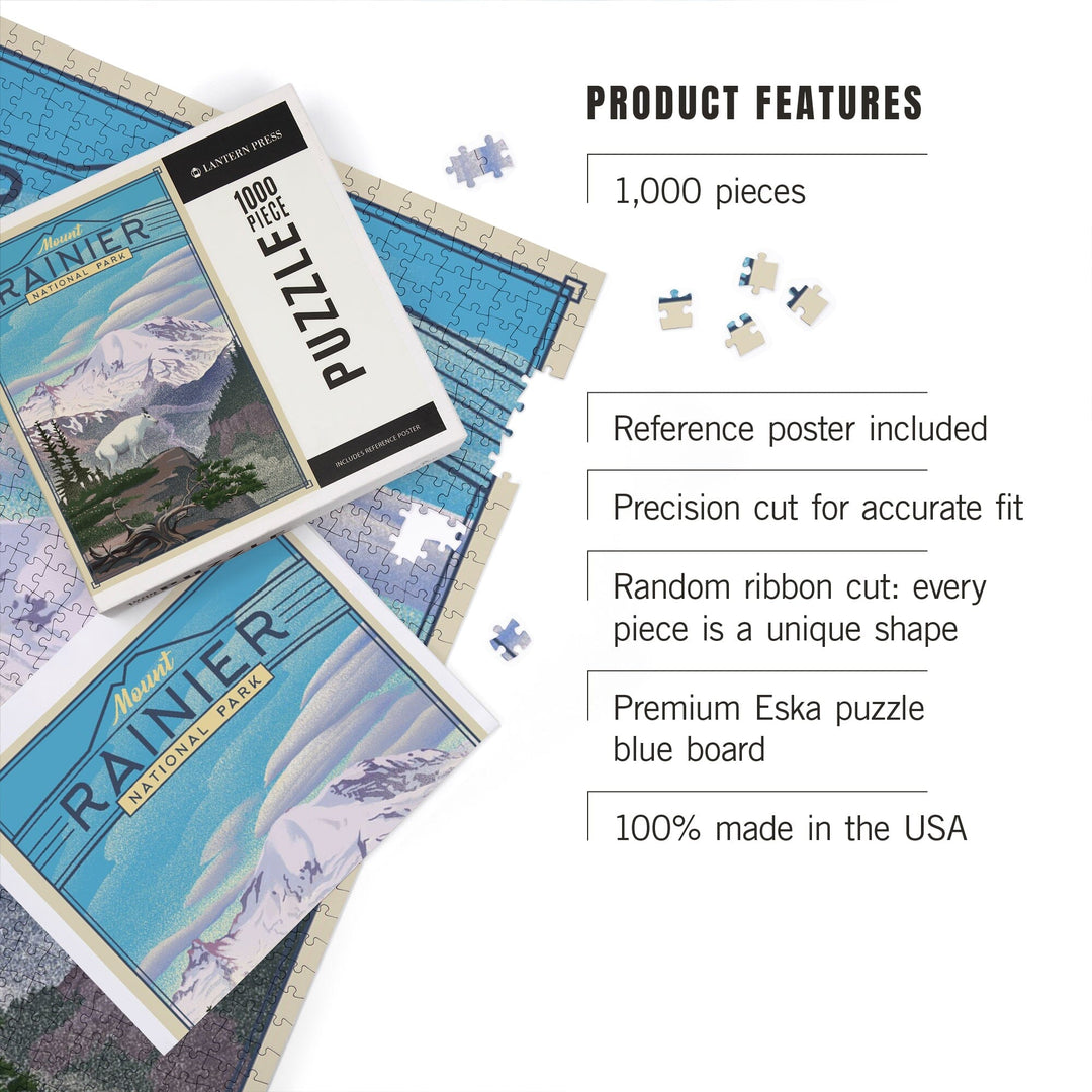 Mt. Rainier National Park, Lithograph National Park Series, Jigsaw Puzzle Puzzle Lantern Press 
