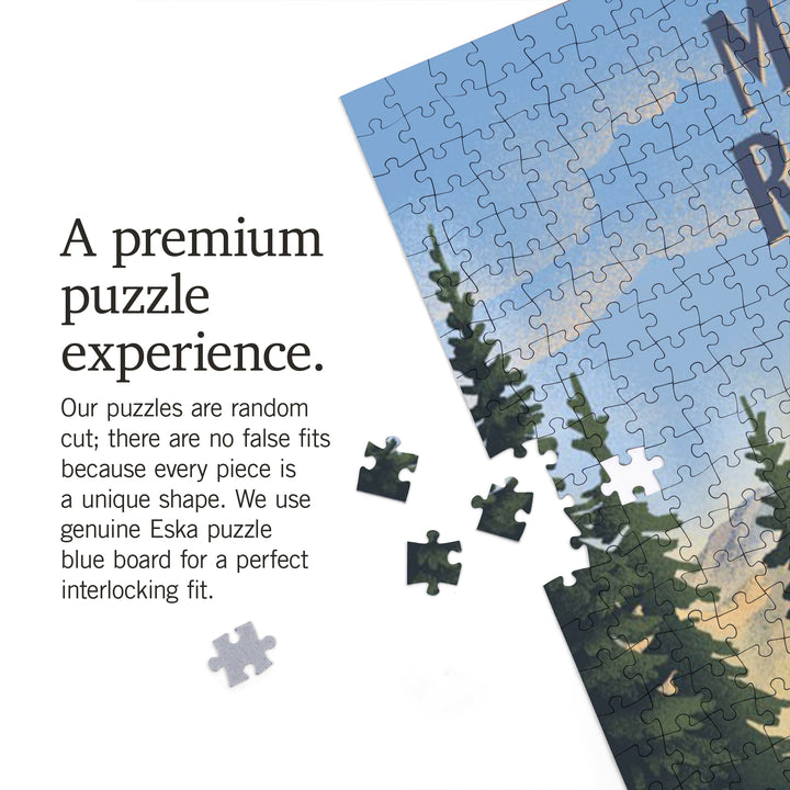 Mt Rainier National Park, Washington, Lithograph, Paradise Road with Elk, Jigsaw Puzzle Puzzle Lantern Press 