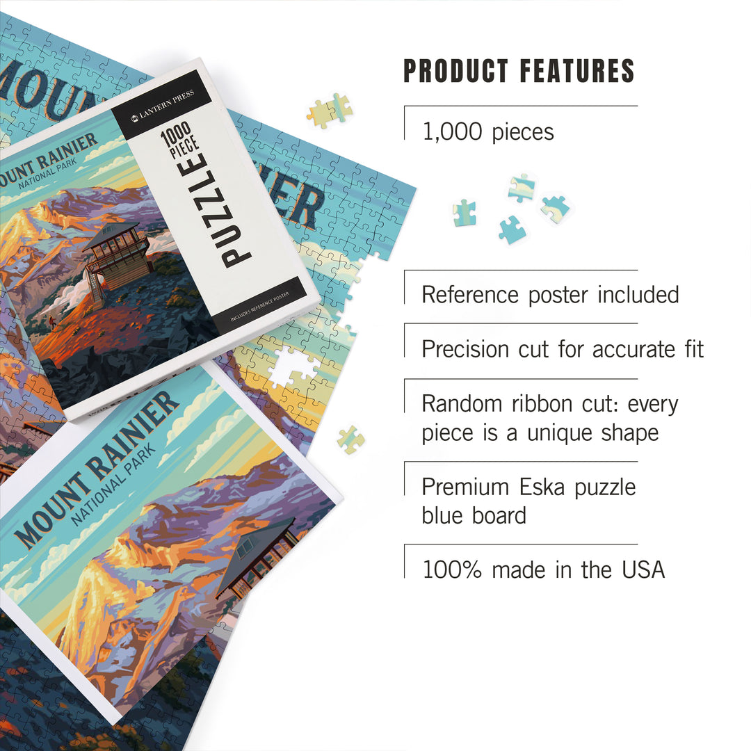 Mt Rainier National Park, Washington, Painterly, Mount Fremont Lookout, Jigsaw Puzzle Puzzle Lantern Press 