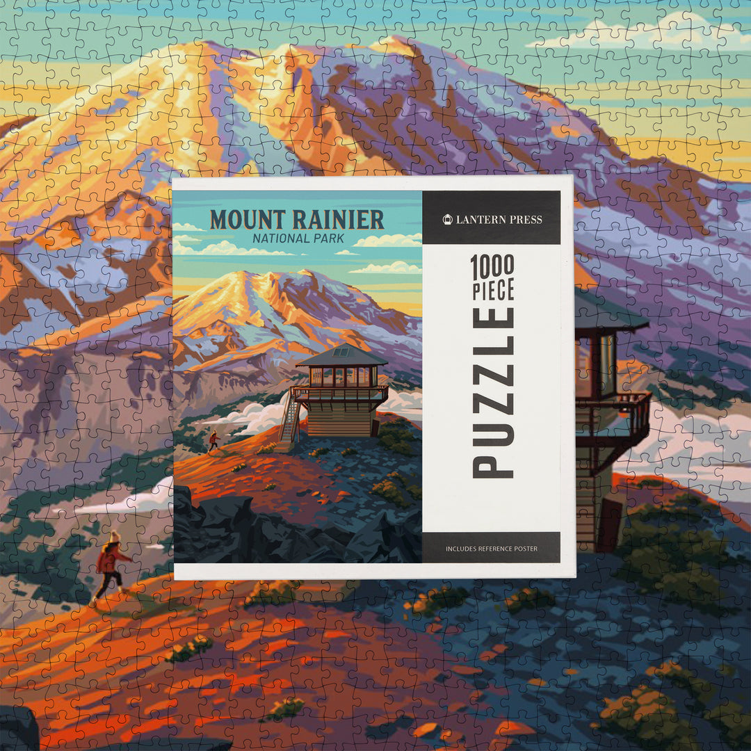 Mt Rainier National Park, Washington, Painterly, Mount Fremont Lookout, Jigsaw Puzzle Puzzle Lantern Press 