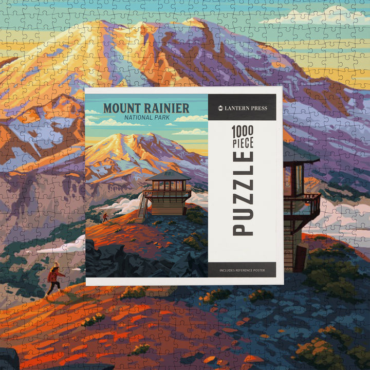 Mt Rainier National Park, Washington, Painterly, Mount Fremont Lookout, Jigsaw Puzzle Puzzle Lantern Press 