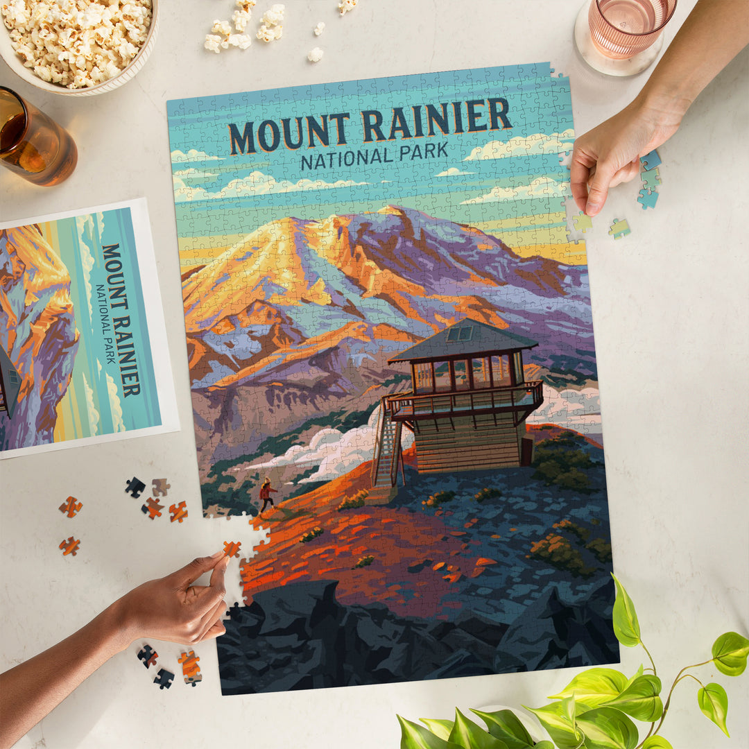 Mt Rainier National Park, Washington, Painterly, Mount Fremont Lookout, Jigsaw Puzzle Puzzle Lantern Press 
