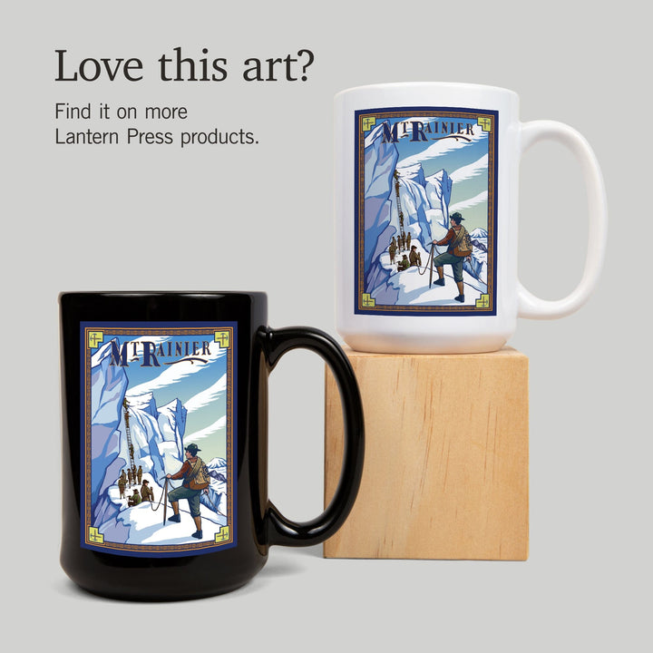 Mt Rainier, Washington, Ice Climbers, Lantern Press Artwork, Ceramic Mug Mugs Lantern Press 
