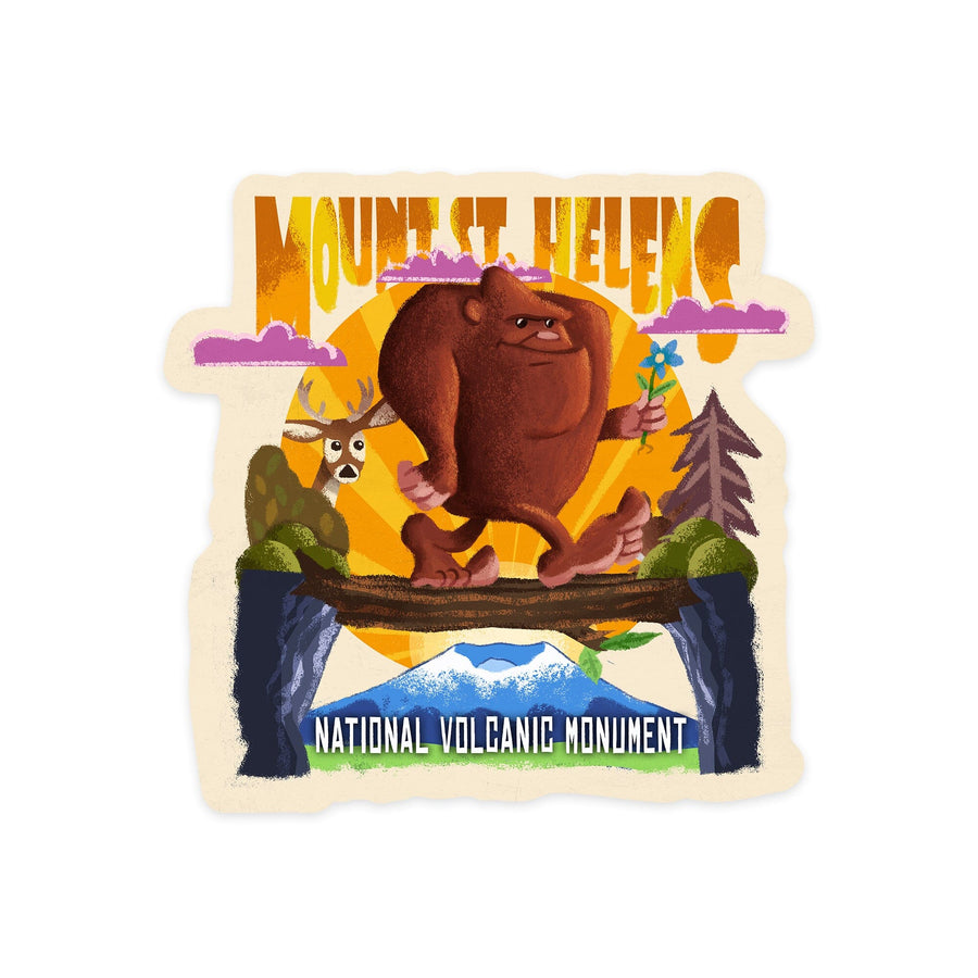 Mt. Saint Helens, Washington, Bigfoot, Mid-Century Inspired, Contour, Vinyl Sticker Sticker Lantern Press 