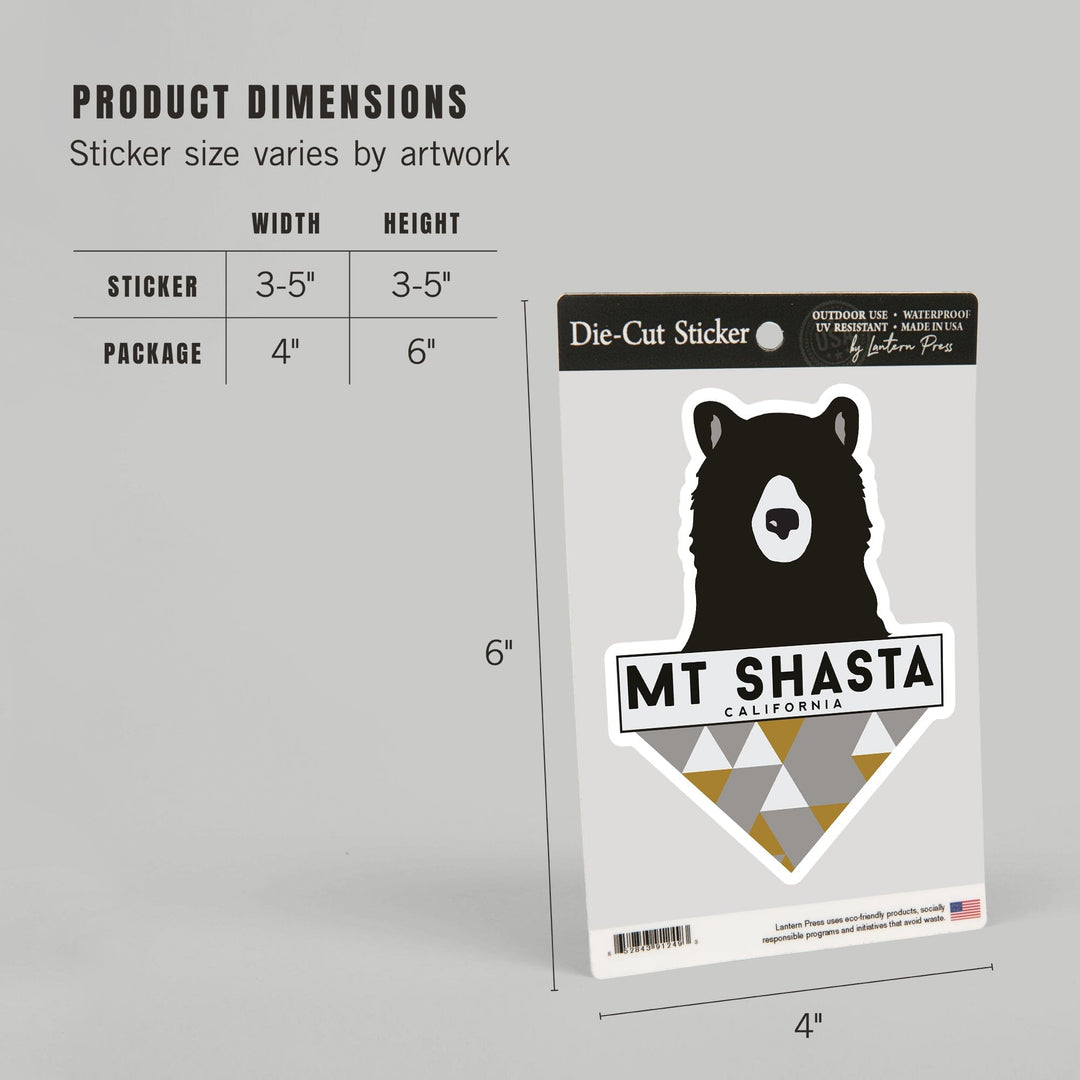 Mt Shasta, California, Bear and Triangles, Contour, Vinyl Sticker Sticker Lantern Press 