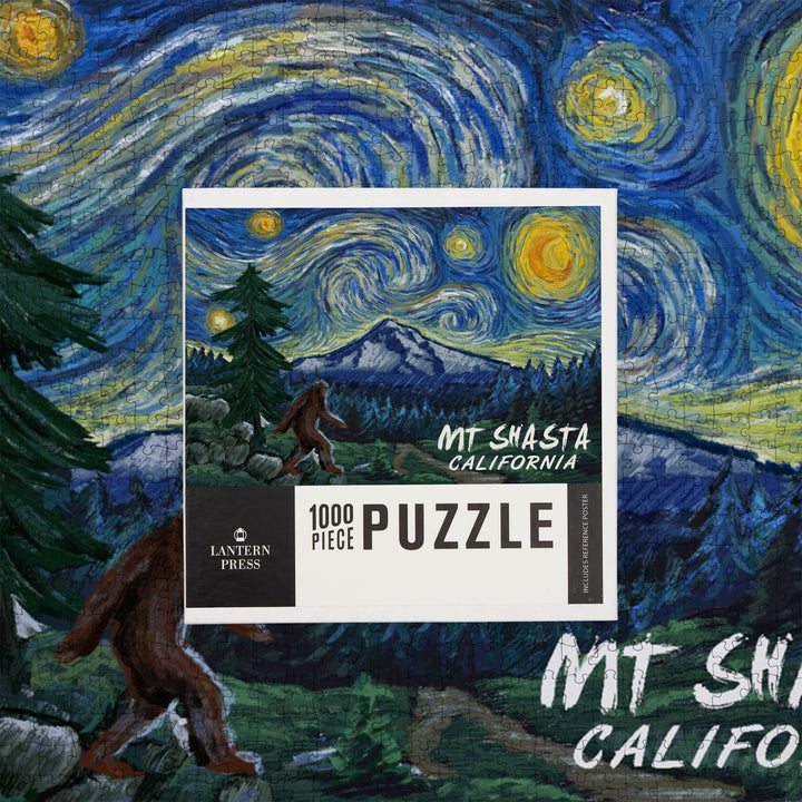Mt Shasta, California, Bigfoot, Starry Night, Jigsaw Puzzle Puzzle Lantern Press 