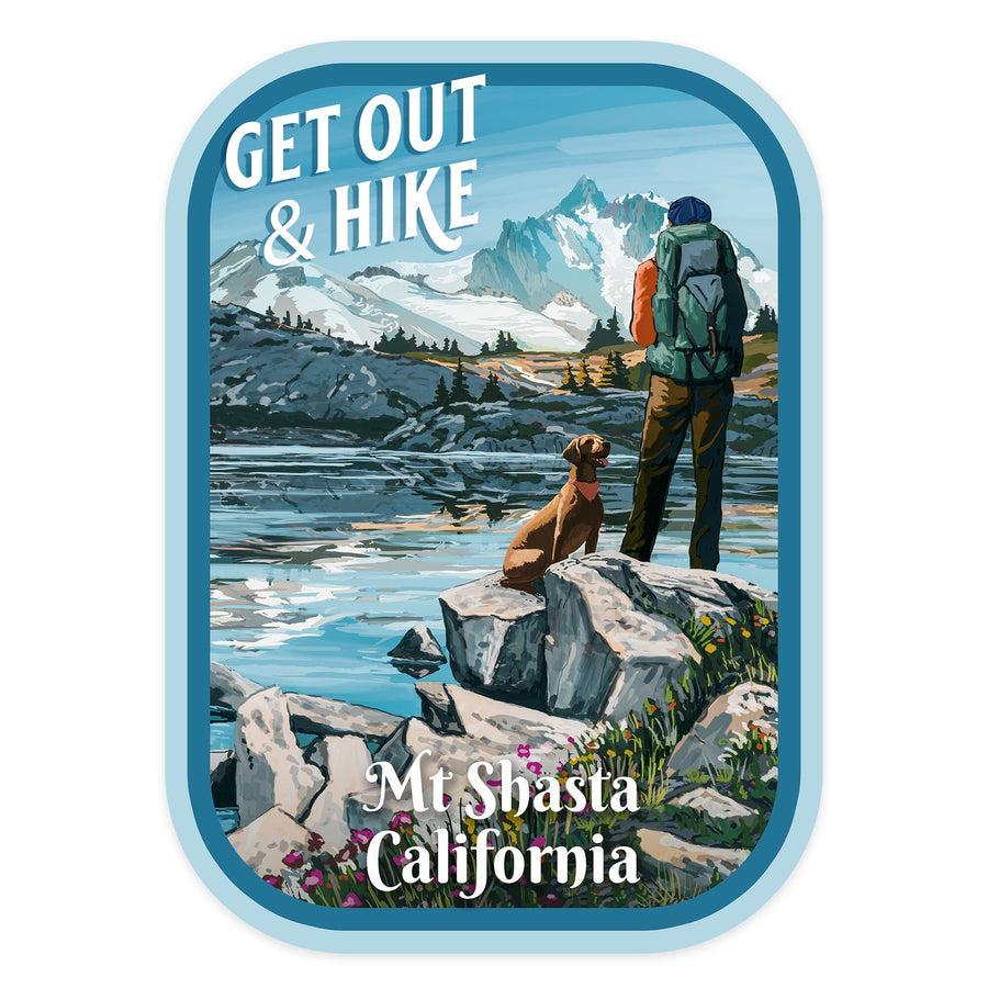 Mt Shasta, California, Get Out and Hike, Contour, Vinyl Sticker Sticker Lantern Press 