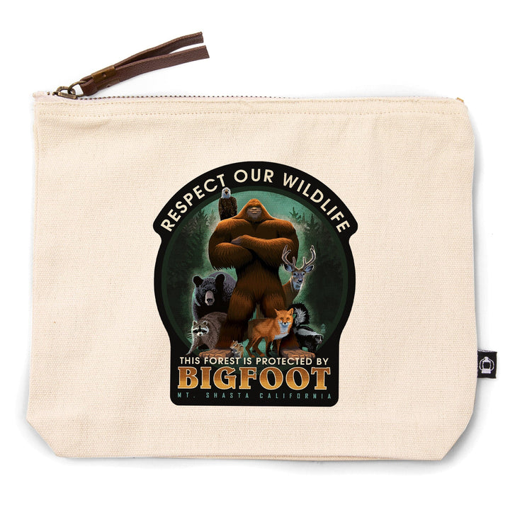 Mt Shasta, California, This Forest is Protected by Bigfoot,, Organic Cotton Zipper Pouch, Go Bag Totes Lantern Press 