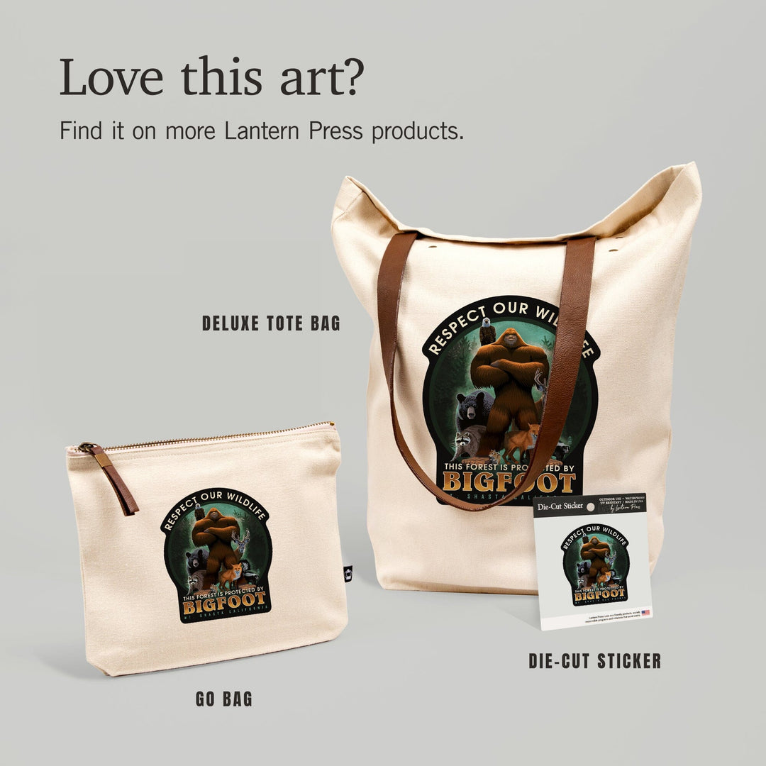 Mt Shasta, California, This Forest is Protected by Bigfoot,, Organic Cotton Zipper Pouch, Go Bag Totes Lantern Press 