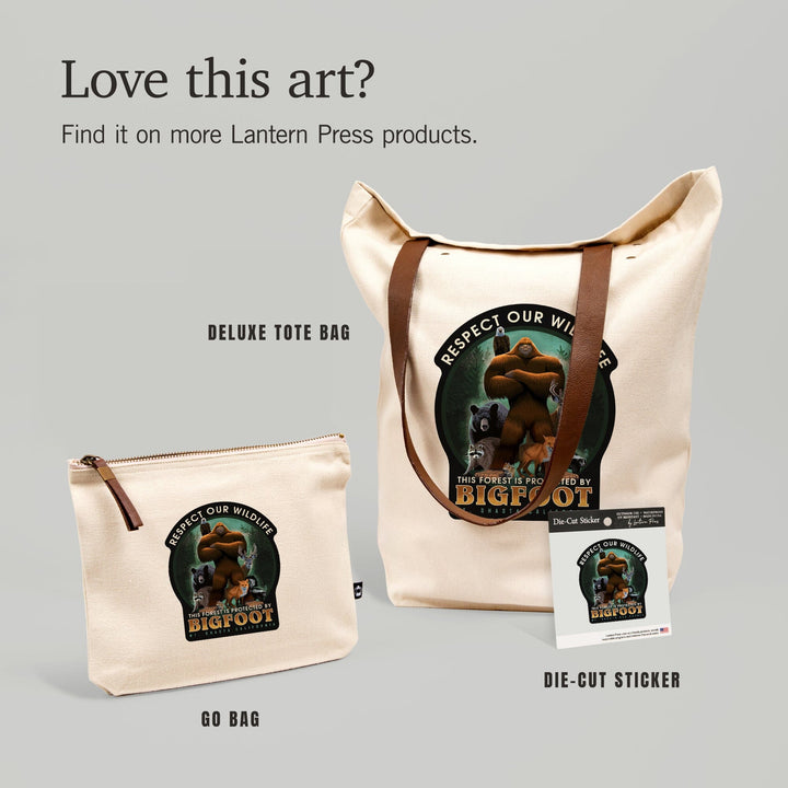 Mt Shasta, California, This Forest is Protected by Bigfoot,, Organic Cotton Zipper Pouch, Go Bag Totes Lantern Press 