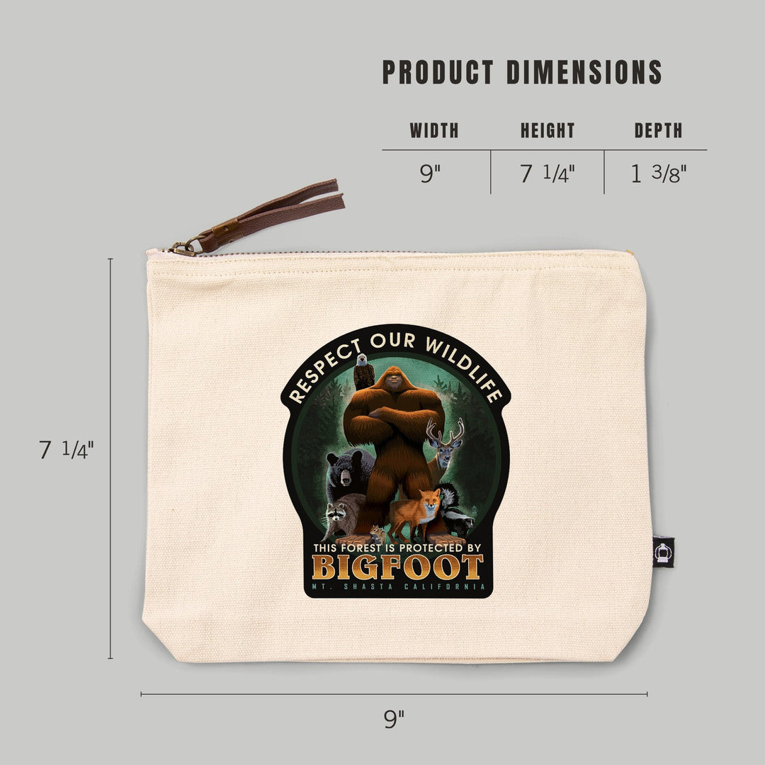 Mt Shasta, California, This Forest is Protected by Bigfoot,, Organic Cotton Zipper Pouch, Go Bag Totes Lantern Press 