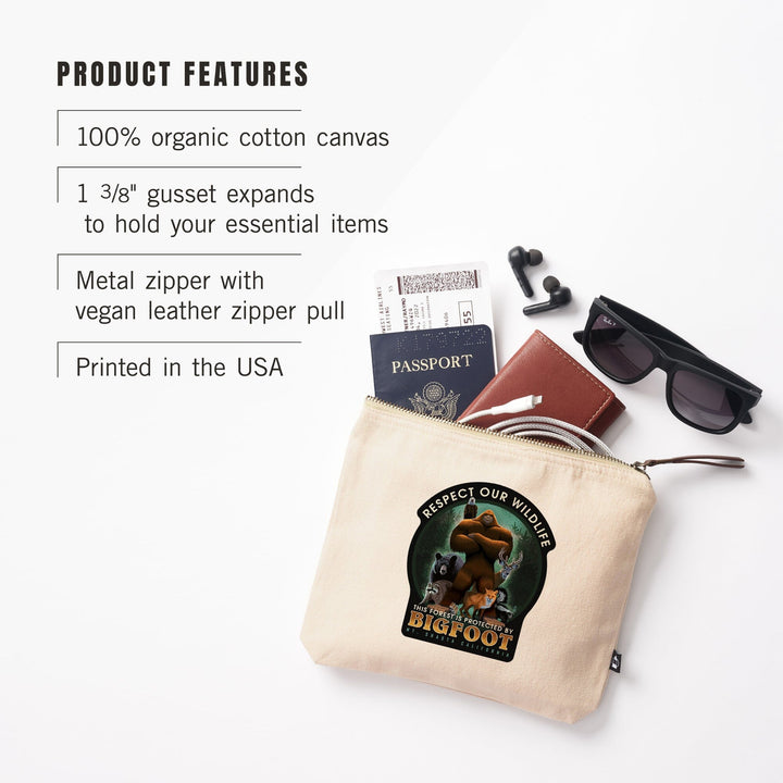 Mt Shasta, California, This Forest is Protected by Bigfoot,, Organic Cotton Zipper Pouch, Go Bag Totes Lantern Press 