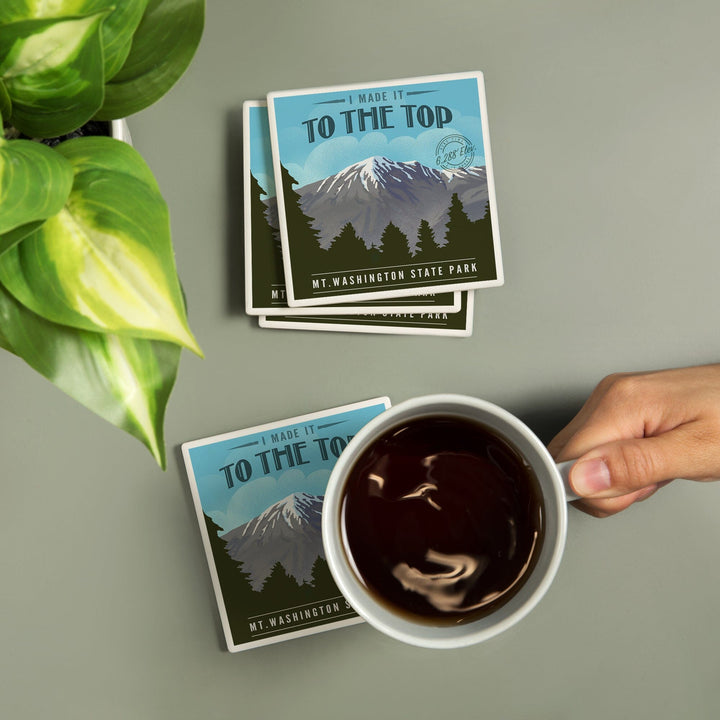 Mt. Washington State Park, New Hampshire, I Made it to the Top, Mt. Washington, Lithograph, Lantern Press Artwork, Coaster Set Coasters Lantern Press 