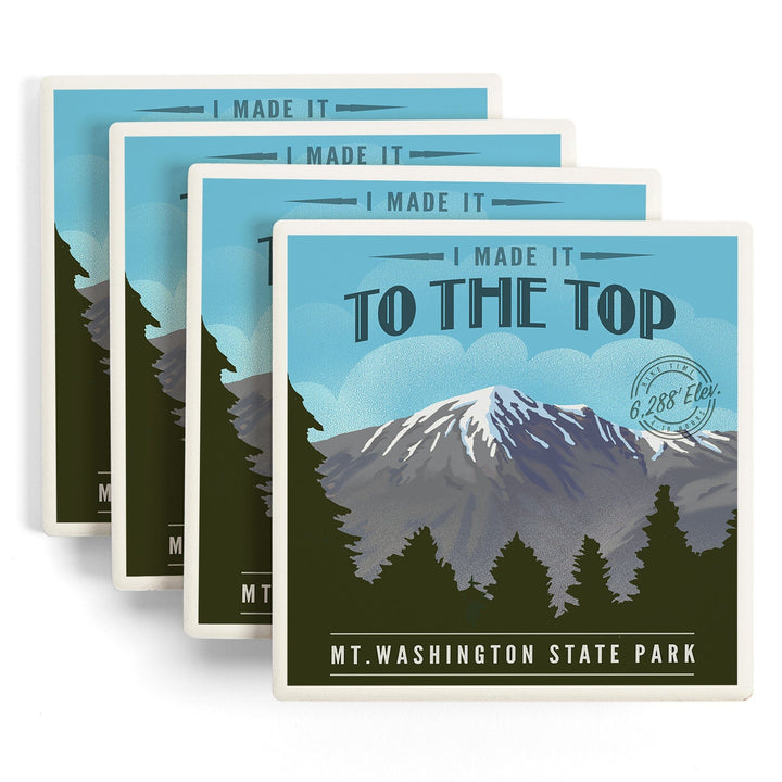 Mt. Washington State Park, New Hampshire, I Made it to the Top, Mt. Washington, Lithograph, Lantern Press Artwork, Coaster Set Coasters Lantern Press 