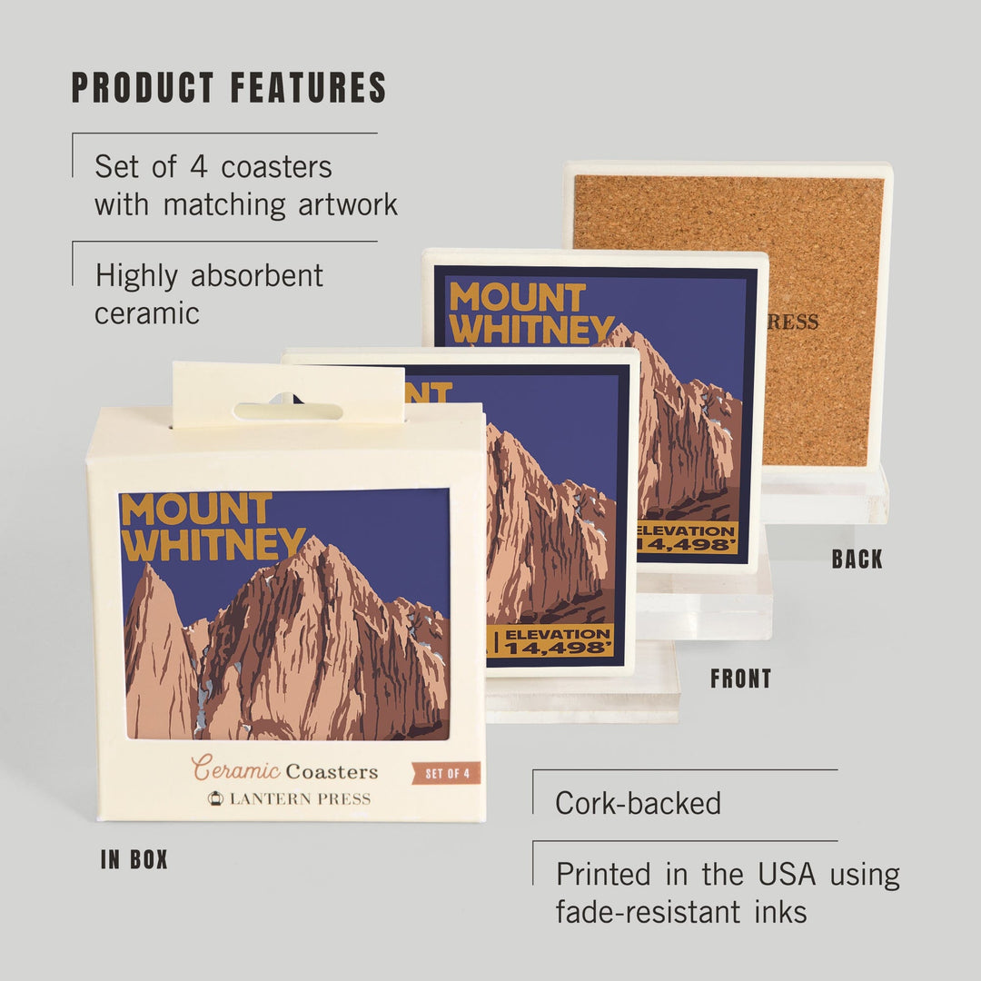 Mt Whitney, California, Peak, Coasters Coasters Lantern Press 