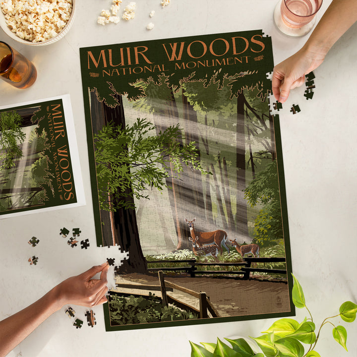 Muir Woods National Monument, California, Deer and Fawns, Jigsaw Puzzle Puzzle Lantern Press 