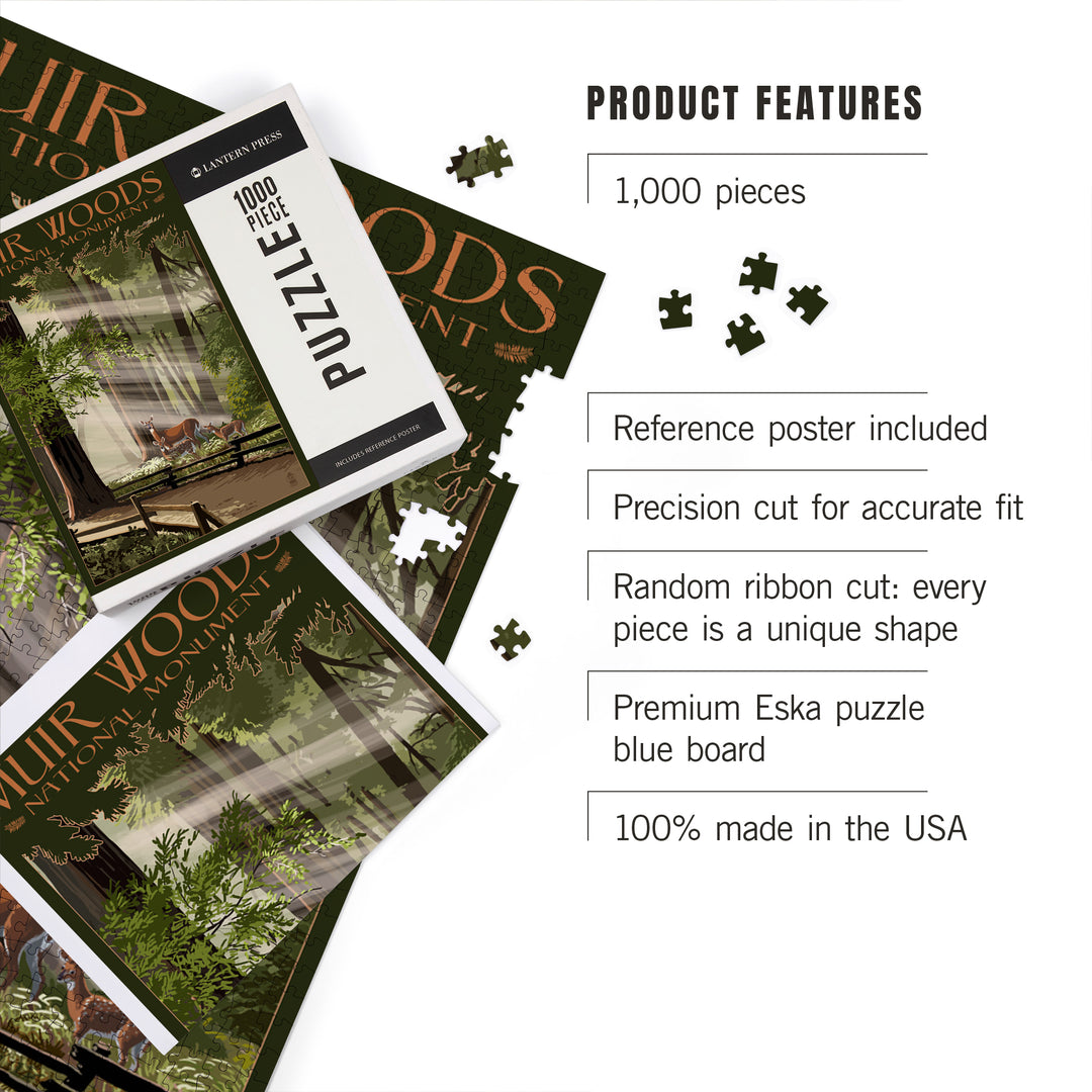 Muir Woods National Monument, California, Deer and Fawns, Jigsaw Puzzle Puzzle Lantern Press 