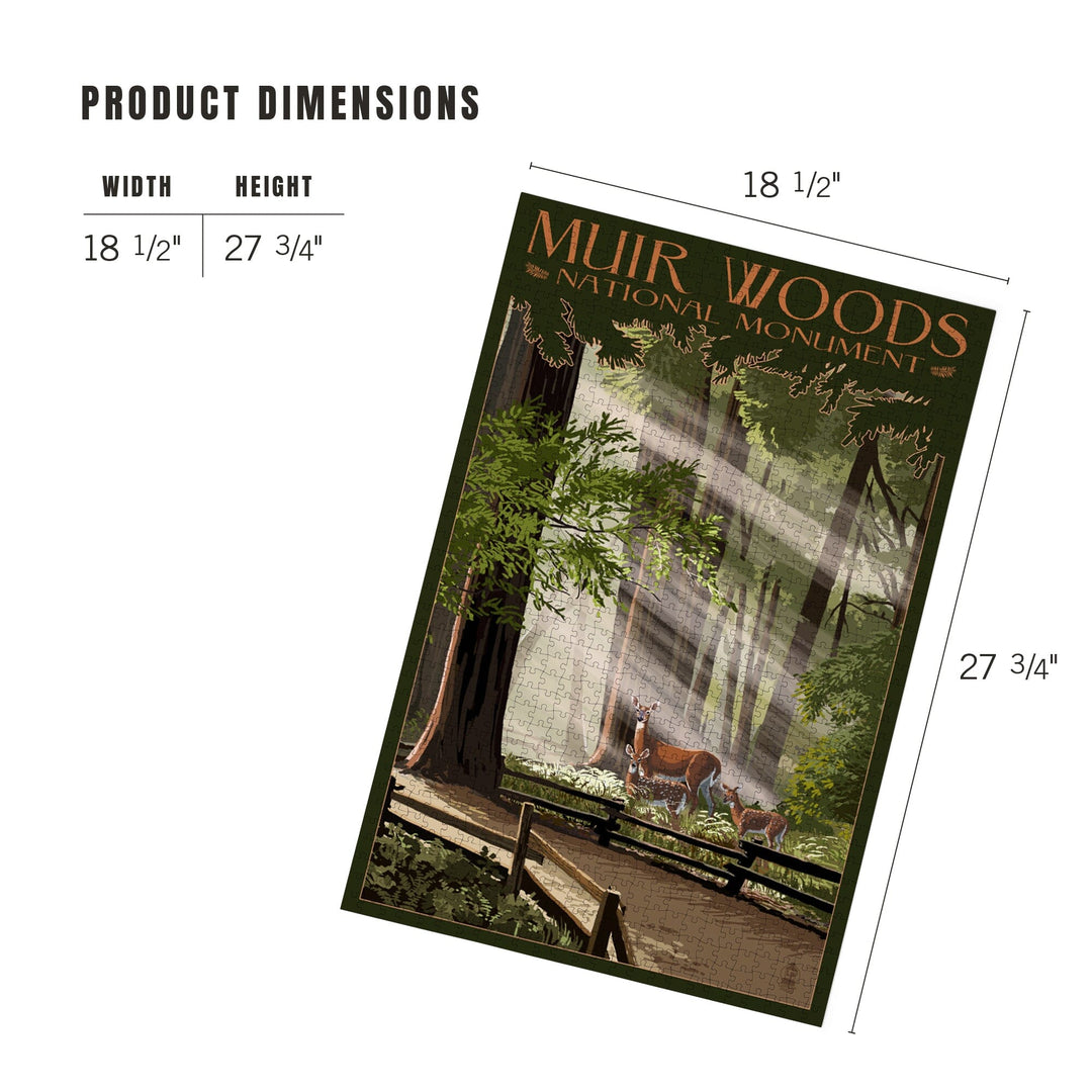 Muir Woods National Monument, California, Deer and Fawns, Jigsaw Puzzle Puzzle Lantern Press 