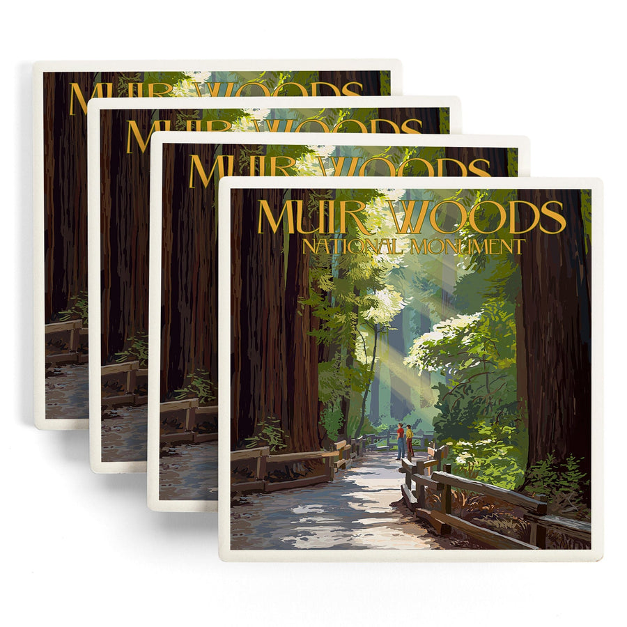 Muir Woods National Monument, California, Pathway, Lantern Press Artwork, Coaster Set Coasters Lantern Press 