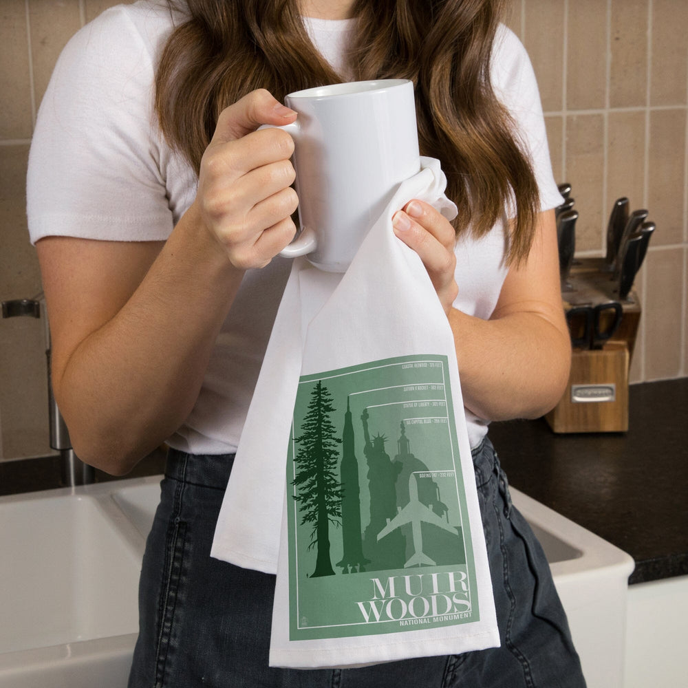 Muir Woods National Monument, California, Relative Sizes of the Redwood Tree, Organic Cotton Kitchen Tea Towels Kitchen Lantern Press 