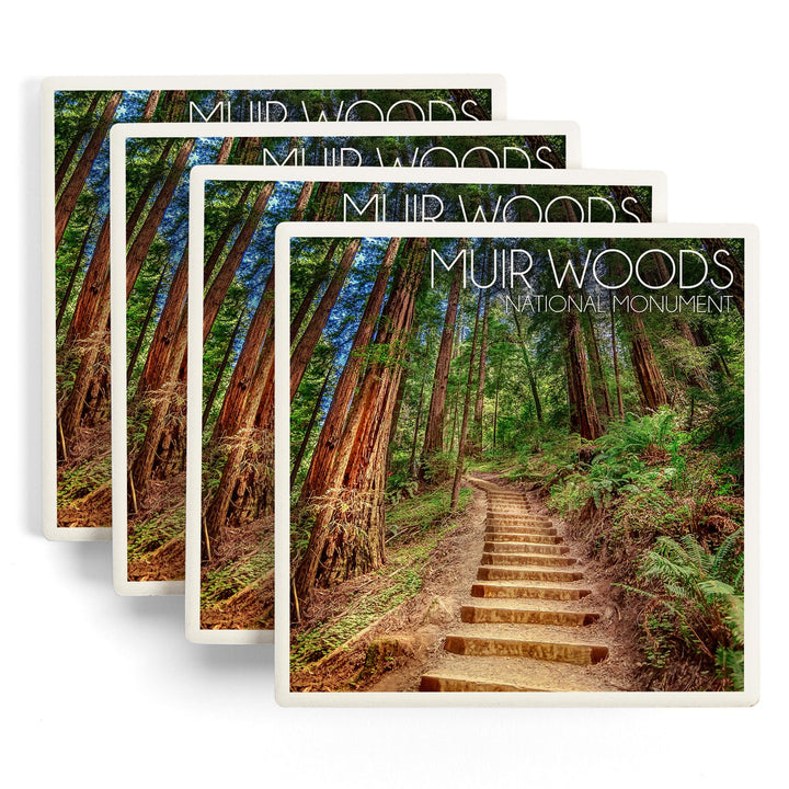 Muir Woods National Monument, California, Stairs Photograph, Coaster Set Coasters Lantern Press 