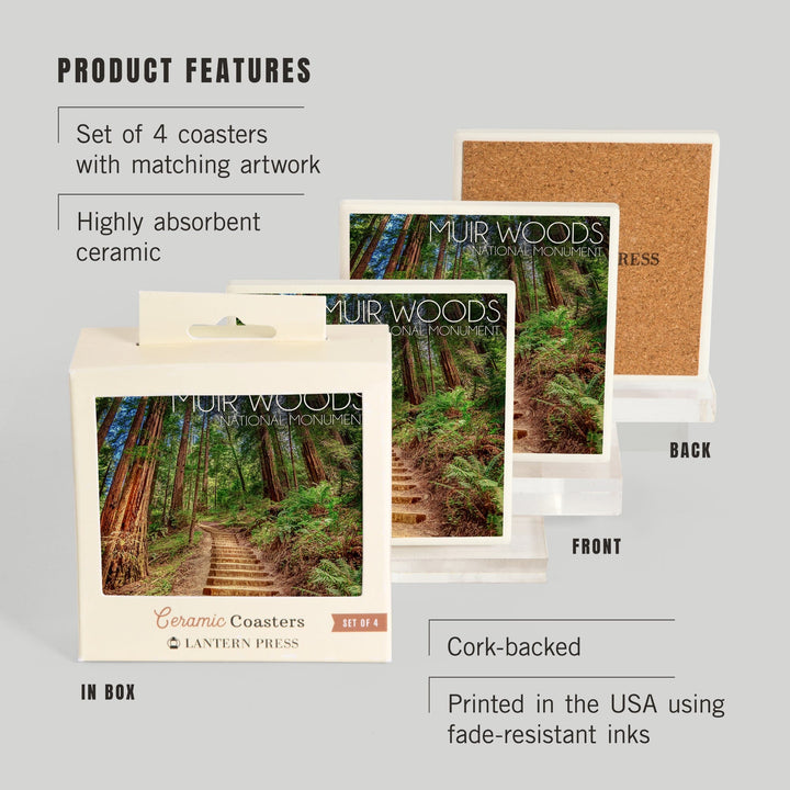 Muir Woods National Monument, California, Stairs Photograph, Coaster Set Coasters Lantern Press 