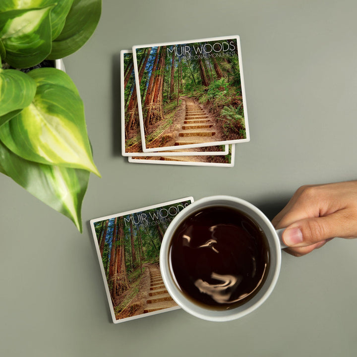 Muir Woods National Monument, California, Stairs Photograph, Coaster Set Coasters Lantern Press 