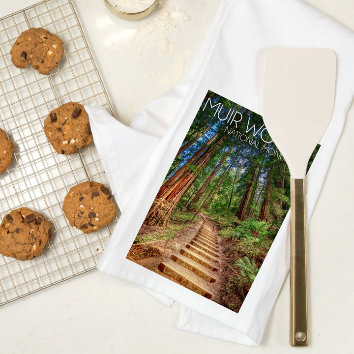 Muir Woods National Monument, California, Stairs, Photography, Organic Cotton Kitchen Tea Towels Kitchen Lantern Press 