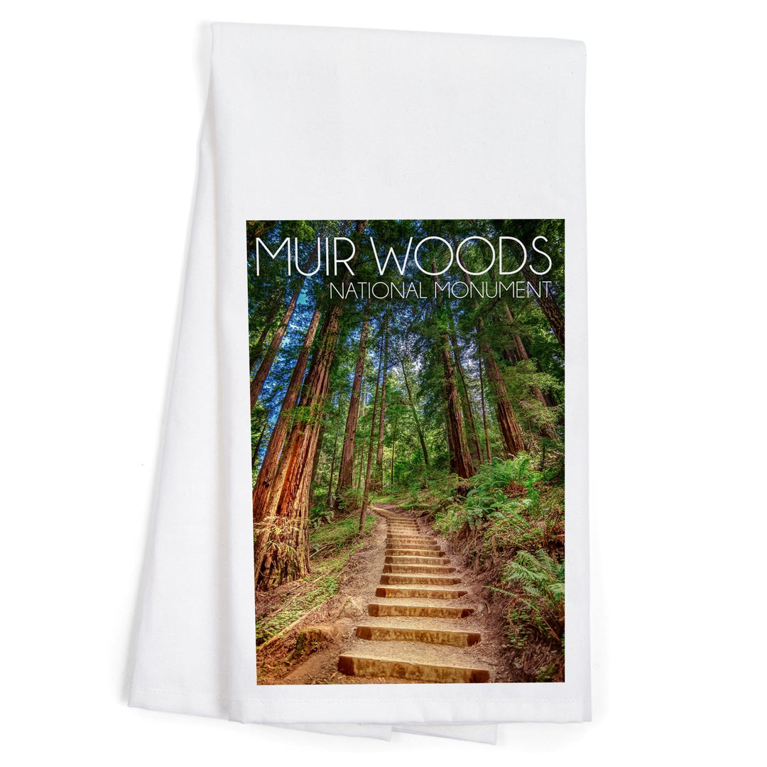 Muir Woods National Monument, California, Stairs, Photography, Organic Cotton Kitchen Tea Towels Kitchen Lantern Press 