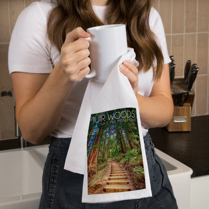 Muir Woods National Monument, California, Stairs, Photography, Organic Cotton Kitchen Tea Towels Kitchen Lantern Press 