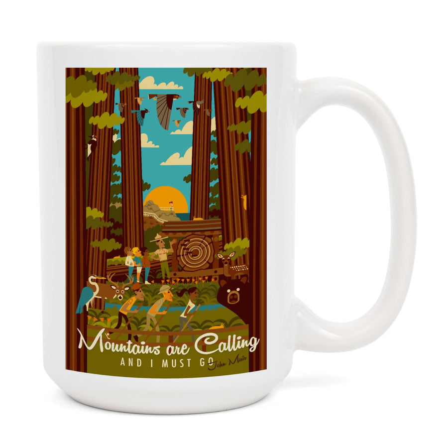 Muir Woods National Monument, California, The Mountains are Calling, Geometric, Lantern Press, Ceramic Mug Mugs Lantern Press 