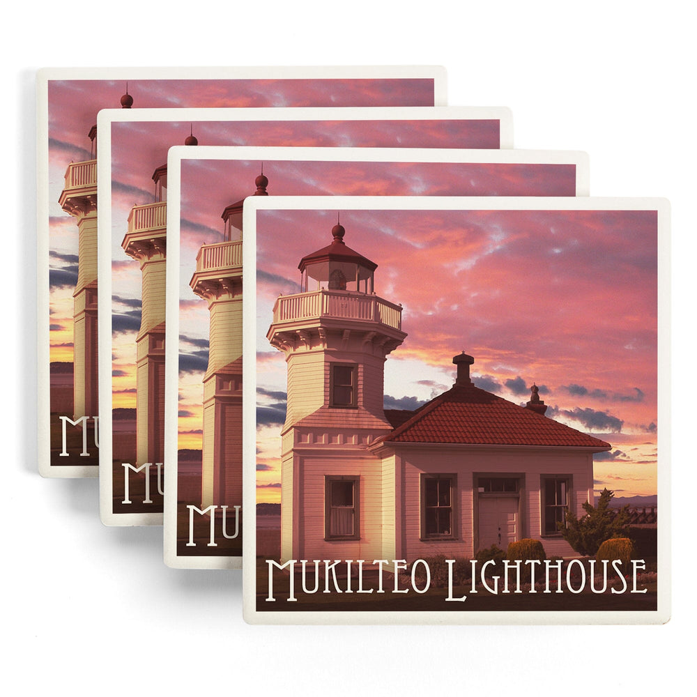 Mukilteo Lighthouse, Washington, Sunset, Coasters Coasters Lantern Press 