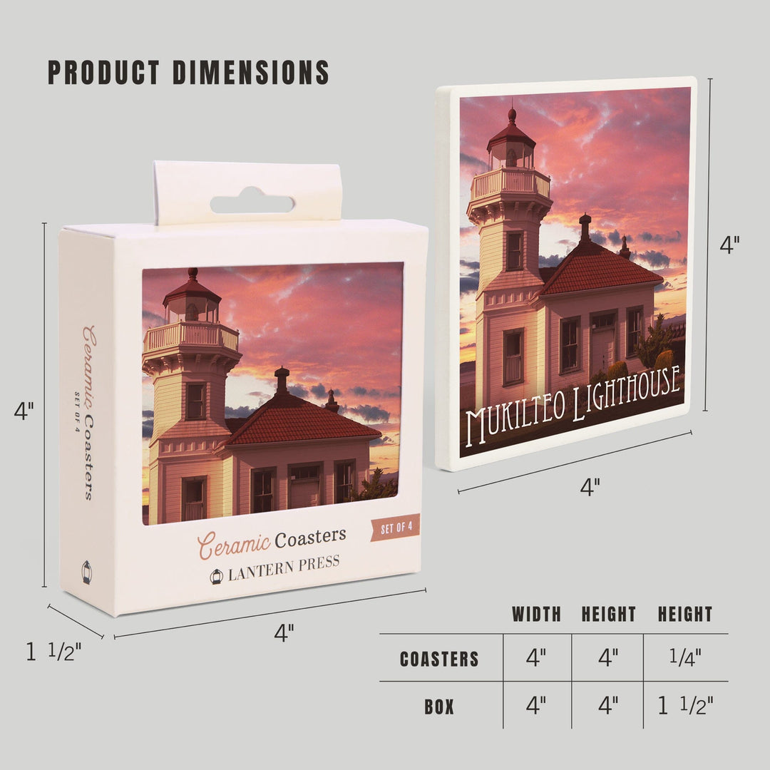 Mukilteo Lighthouse, Washington, Sunset, Coasters Coasters Lantern Press 