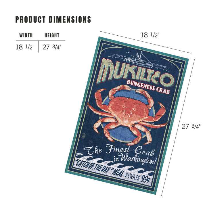 Mukilteo, Washington, Dungeness Crab Vintage Sign, Jigsaw Puzzle Puzzle Lantern Press 