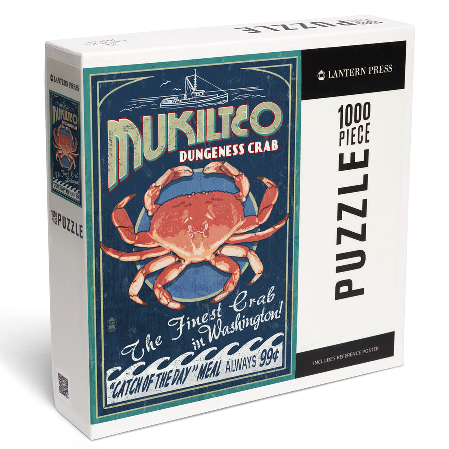 Mukilteo, Washington, Dungeness Crab Vintage Sign, Jigsaw Puzzle Puzzle Lantern Press 